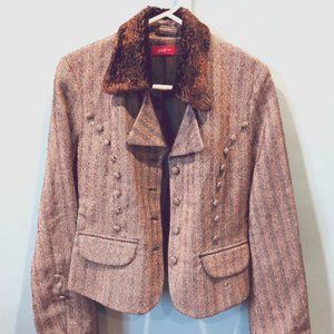USED* PhB nyc Wool-blend tweed jacket w/fur collar